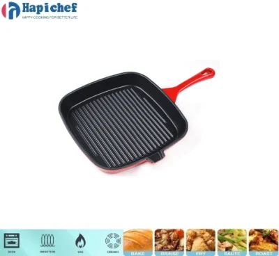 24cm High Quality Enamel Cookware Square Cast Iron Griddle Grill Pan