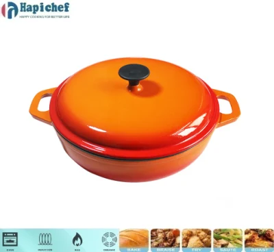 Large Shallow Cookware Cast Iron Enamel Cooking Pot Casserole Dutch Oven