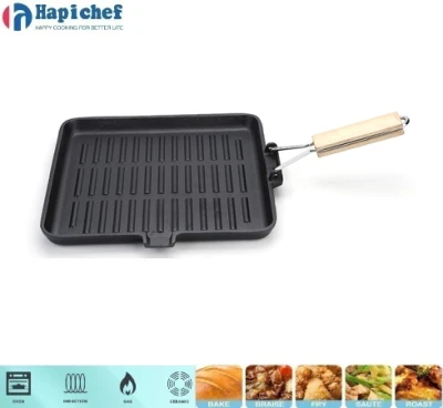 Europe USA Hot Selling Griddle Portable Cast Iron Grill Pan with Foldable Handle