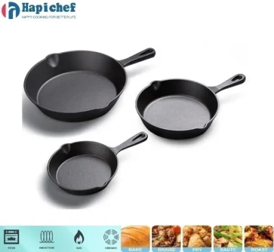 3PCS Frying Pan Pre-Seasoned Cast Iron Cookware Cast Iron Skillet