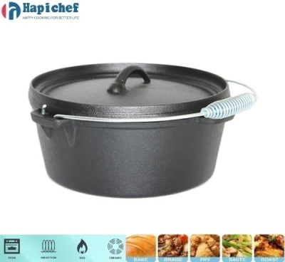 Camping Cast Iron Flat Bottom Dutch Oven